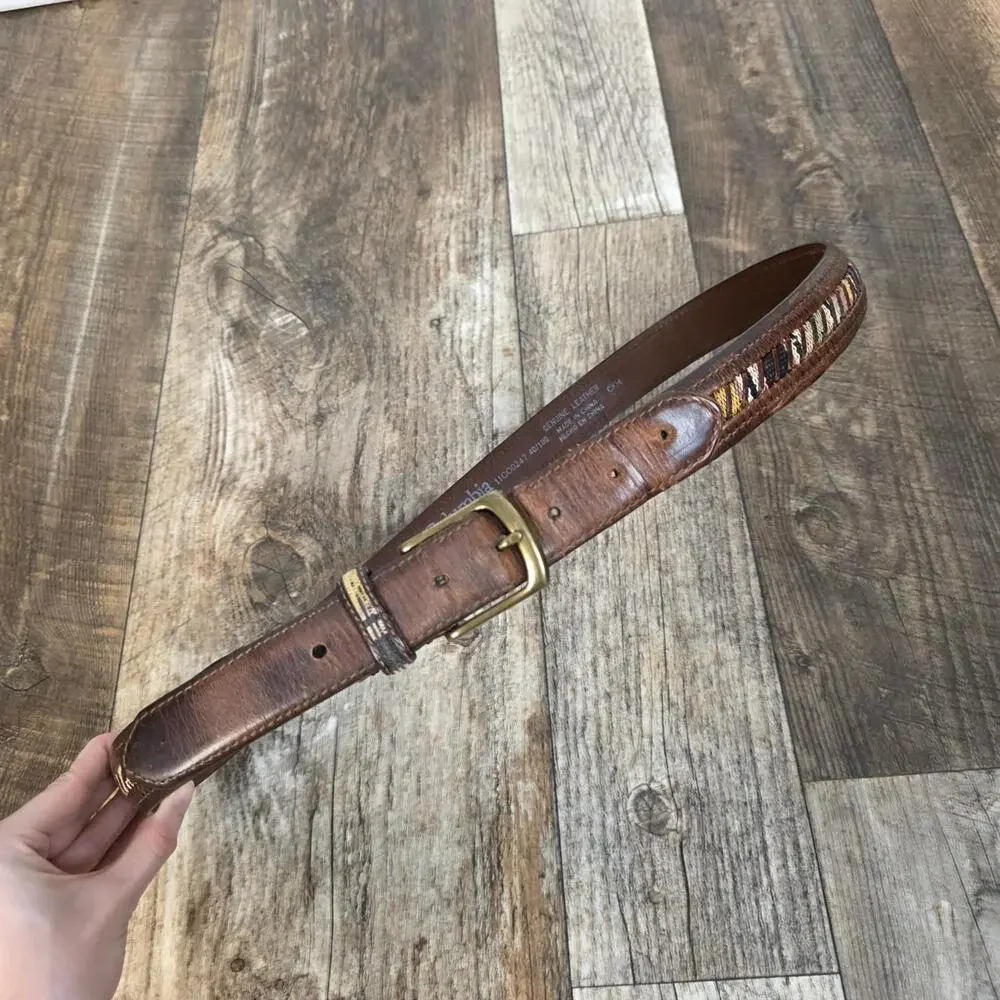 Vintage Columbia Woven Leather Belt Brown Southwestern Boho Western Size 40